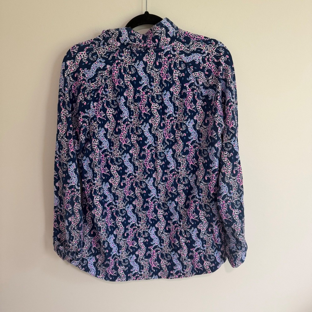 Lilly Pulitzer Finn Leopard Print 1/4 Zip Pullover Navy Pink XL - Picture 3 of 5